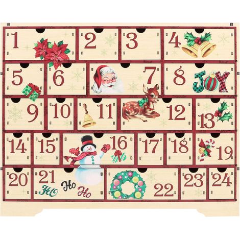 Calendrier de l’Avent en Bois avec 24 Tiroirs à remplir, Boîte de Calendrier de Compte à Rebouts Noel 24 Jours, Deco en Bois Noël de Table Intérieur Maison Cheminée, Cadeau DIY de Noel (1/5)