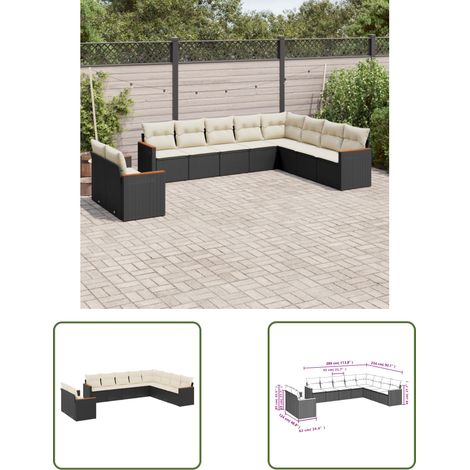 The Living Store 10-tlg. Garten-Sofagarnitur mit Kissen Schwarz Poly Rattan - Gartenmöbel - Rattan Möbel - Outdoor Sofa - Lounge Set - Esszimmergarnitur (1/3)