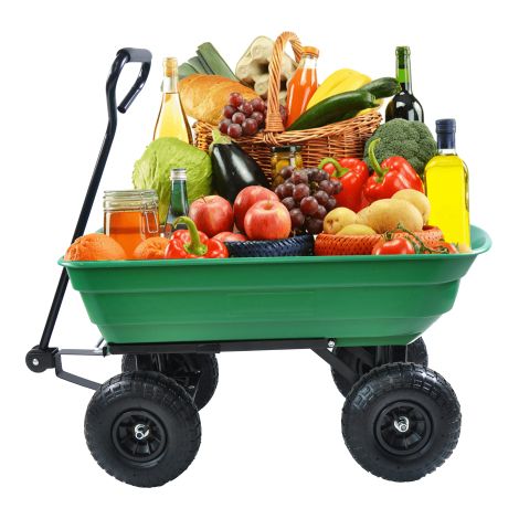 Autocarro con cassone ribaltabile da giardino in polietilene pieghevole con telaio in acciaio, 10 pollici. Pneumatici, capacità di 300 libbre, cassone da 75 litri OKWISH (1/5)