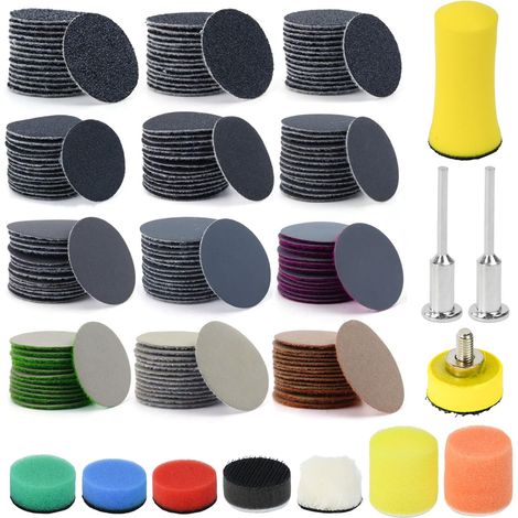 191 Pièces Disques de Ponçage 25mm Disques Abrasifs Grain 60 80 100 150 240 400 800 1200 2000 3000 5000 10000 Papier de Verre Sec à l'eau pour Meulage Fraisage Gravure (1/5)
