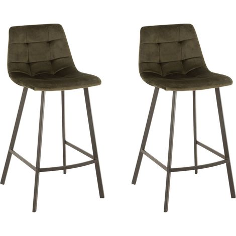 Chaises de bar en velours peau de pêche et métal (lot de 2) - OLIVIA (1/5)