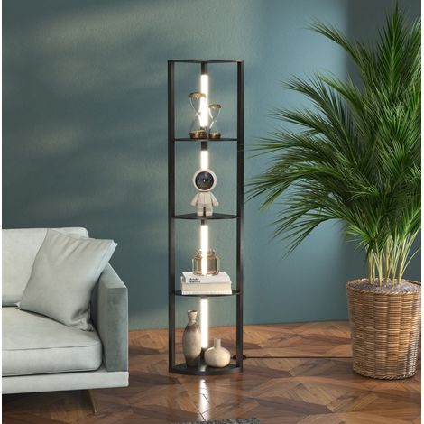 LED-Stehlampe mit 4 Regalböden, E27-Fassung, 24 W, Schwarz HAVRYA (1/3)