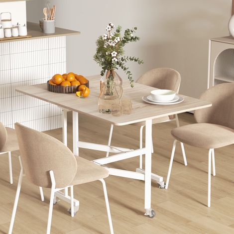 Table pliante à roulettes, table pour ordinateur portable, table à manger, avec frein de blocage, en chêne (1/5)