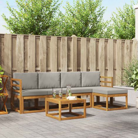 Outdoor-Sofagarnitur mit Kissen 6 pcs Natürlich und Hellgrau