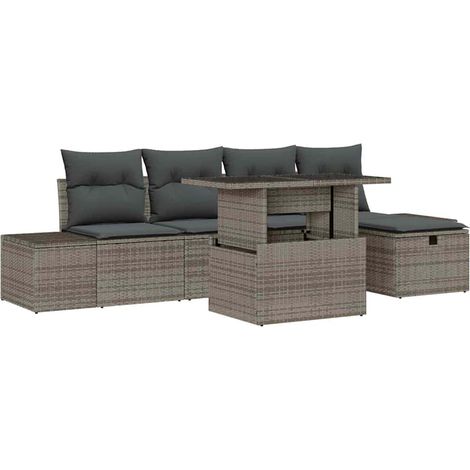 Garden Sofa Set with Cushion with Storage 6 pcs Poly rattan vidaXL