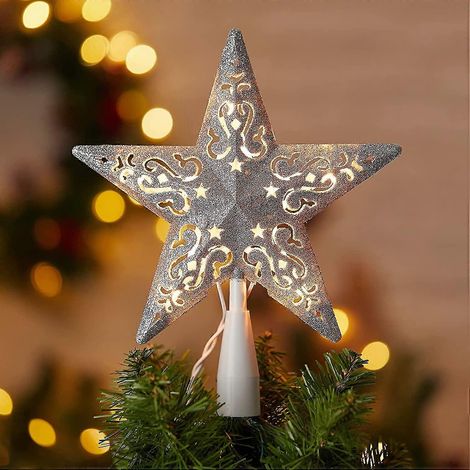 8 étoiles de Noël pour sapin, étoile creuse argentée à paillettes (1/5)