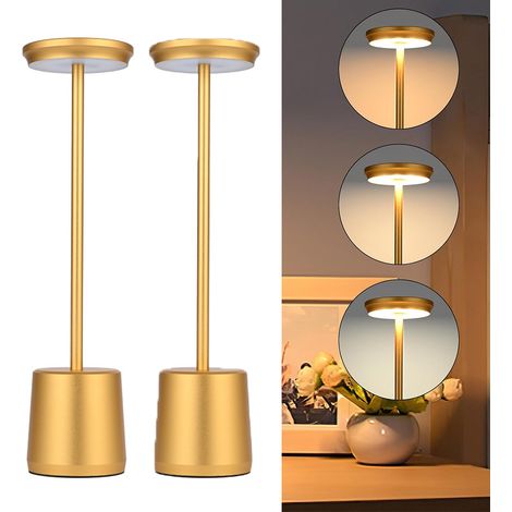 Lampe de Table Sans Fil Rechargeable Dimmable et 3 Couleur Convient pour Chevet Salle à Manger Bureau 2400mAh Or (1/5)