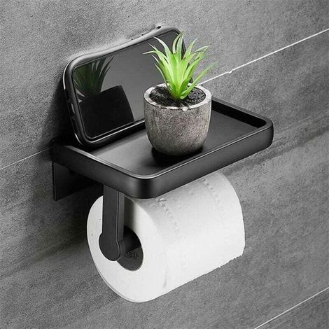 Estante de almacenamiento para baño – portarrollos de papel higiénico – combinación de colores negro y dorado – toallero (1/4)
