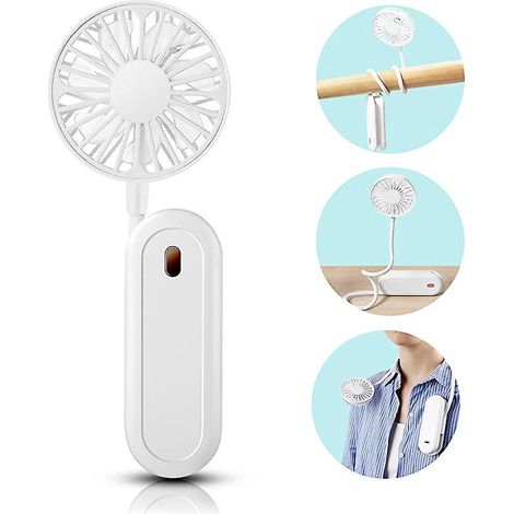 ventilateur Portable Au Cou, (blanc)mini Usb Ventilateur Nuque, Rotation Libre 360,avec Rechargeable 1200mah Batterie Silencieux Ventilateur 3 Vi
