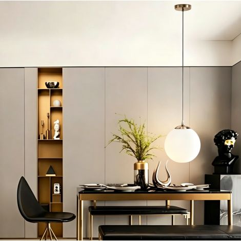 Plafonnier sphère verre laiteux E27, style simple moderne, éclairage doux pour chambre restaurant