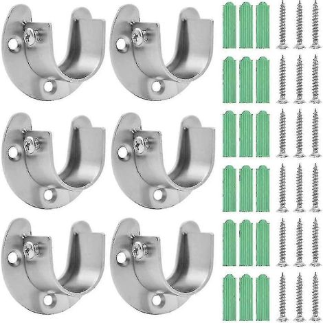 Support de tringle à rideau en acier inoxydable, lot de 6, support pour armoire de douche avec vis (1/4)