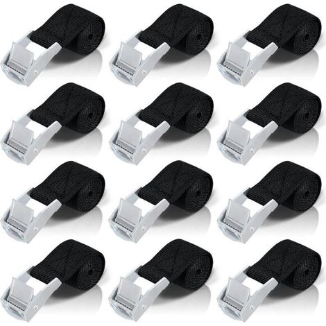 Sangle d'arrimage 50cm Lot de 12 sangles à cliquet Boucle de serrage en acier inoxydable Capacité 200kg pour fixation moto/voiture/vélo - 12pcs