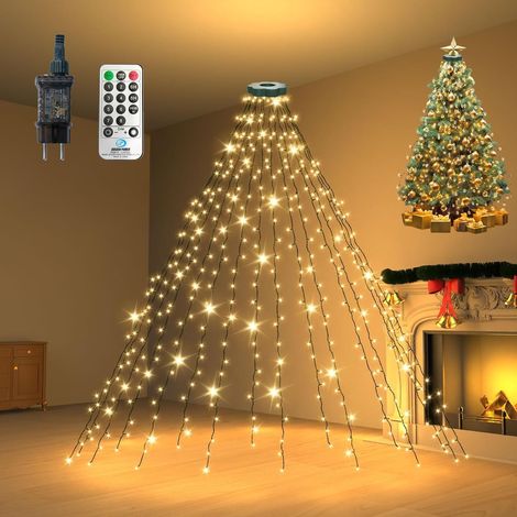 Guirlande lumineuse pour sapin de Noël avec anneau, 300 LED, 8 modes, minuterie, IP44 étanche, pour sapin de 150 cm, 180 cm, 210 cm, 240 cm, blanc chaud (1/5)
