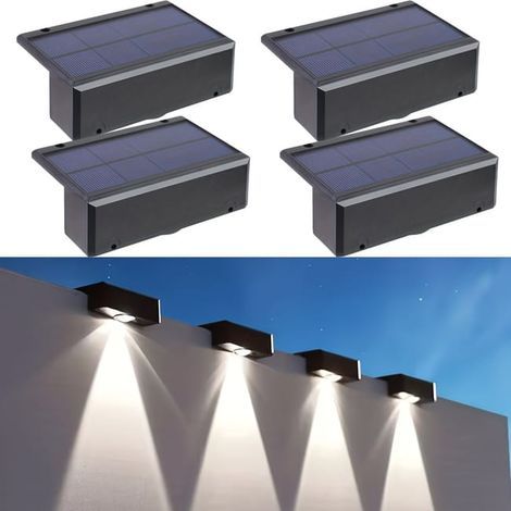La clôture solaire allume la couleur blanc froid,paquet de 4 appliques murales extérieures imperméables solaires pour le jardin de cour de plate-forme (1/5)