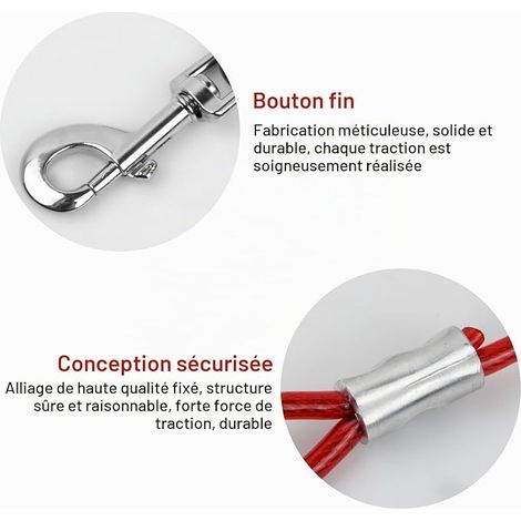 Laisse pour Animaux de Compagnie Câble d'attache Chiens Petite Medium Grande Anti-Morsure Chaîne Sécurité Longe Chien avec Crochet Pivotant pour Extérieur Rouge (1/4)