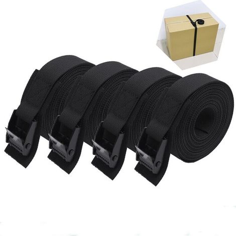 4-pack, short straps, padded, 25 cm, 1 m, cinch buckle, black, cargo strap tensioner (1/5)