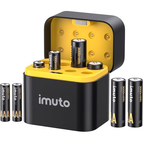 Rechargeables Piles AA 1,5V Lithium AAA 1300mWh 4PCS, AA 3000mWh 4PCS( avec Chargeur à 8 emplacements),1600 Cycles pour Appareils Numériques, Sport et Extérieur (1/5)