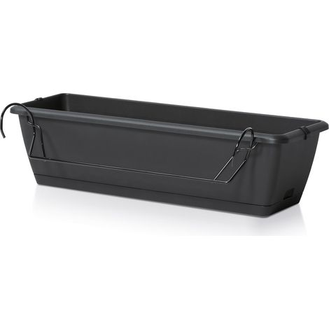 Balkon Blumenkasten mit Halterung und Bewässerungssystem - 1 Stück in 60 cm - Kunststoff Geländer Pflanztopf in anthrazit - Blumentopf Pflanzkasten zum Einhängen mit Wasserablauf