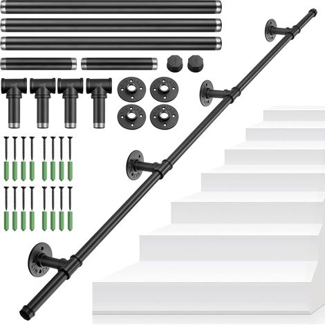 Rampe d'Escalier Murale 150cm Tube Acier 25mm Noir Antidérapant Sécurité Enfants Seniors Intérieur Extérieur (1/5)