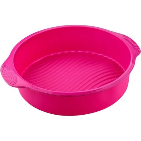 Moule à gâteau rond en silicone de 23 cm (9 pouces) antiadhésif, pour la cuisson du pain et de la pâtisserie à domicile (rose) (1/5)