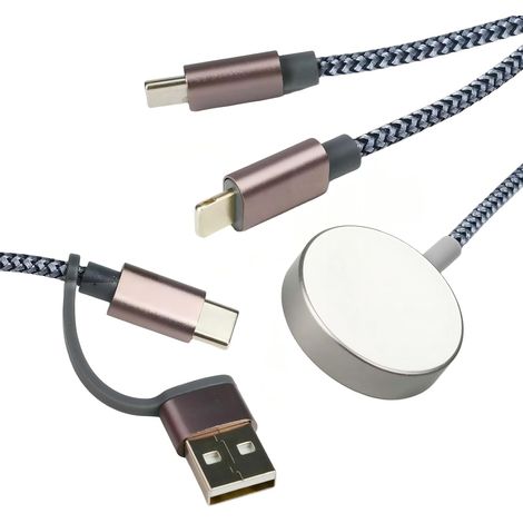 3-in-2 Multi-Ladekabel für Apple Watch und iPhone – USB-C-Kabel für iWatch Ultra/SE/11/10/9/8/7/6/5/4/3/2/1 und Galaxy S23 – 1,25 m Kabel, ideal für Reisen und Outdoor-Aktivitäten (1/5)