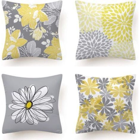 Lot de 4 Housse Coussin, Fleur Taie d'oreiller pour Canapé Maison Salon Chambre Décoration D'intérieur 45X45cm (Daisy - 45X45) (1/5)