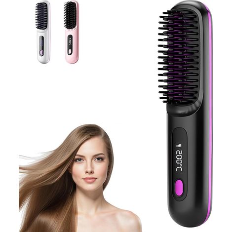 Spazzola per capelli riscaldata e ricaricabile - Districa e modella i capelli - Formato da viaggio - Resistente e delicata sui capelli - Nera - 1 pezzo (1/5)