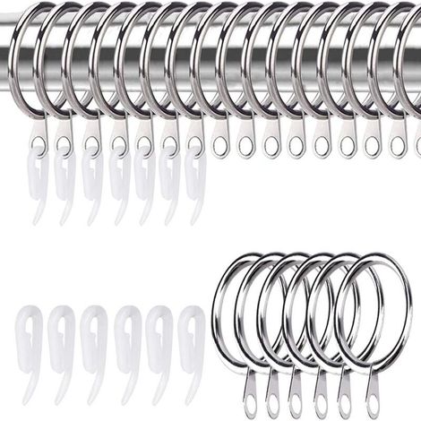 Lot de 50 Anneaux et Crochets pour Rideaux en métal, Anneaux de Suspension pour Rideaux de Douche, tringles à Rideaux et Rideaux (Argent) (1/4)