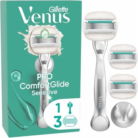Gillette Venus Pro Comfortglide Sensitive Rasierer+3 Klingen+Duschhänger Damenrasierer