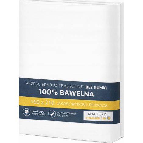 Sábana bajera tradicional, 100% algodón, 160x210 cm, blanca. (1/5)