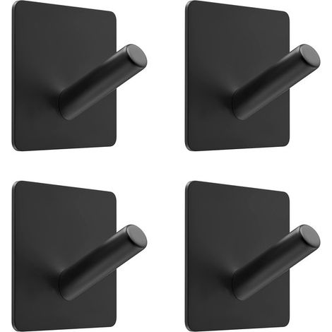 Crochets porte-serviettes autocollants noir mat pour salle de bain, à fixer au mur ou à la porte - Bandes en acier inoxydable robustes compatibles avec les crochets muraux 3M pour suspendre manteaux,