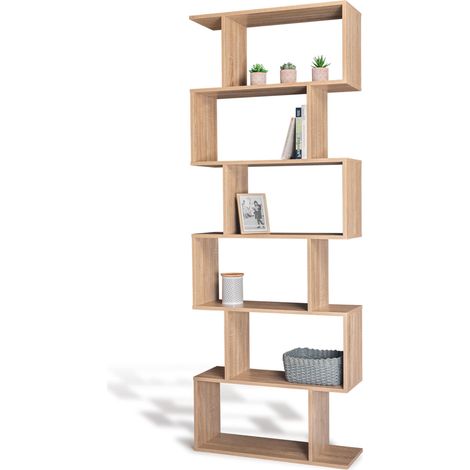 Idmarket – Bibliothèque 6 niveaux forme S en bois mélaminé – Hauteur 189 cm – Largeur 23,5 cm – Longueur 70 cm – Design contemporain