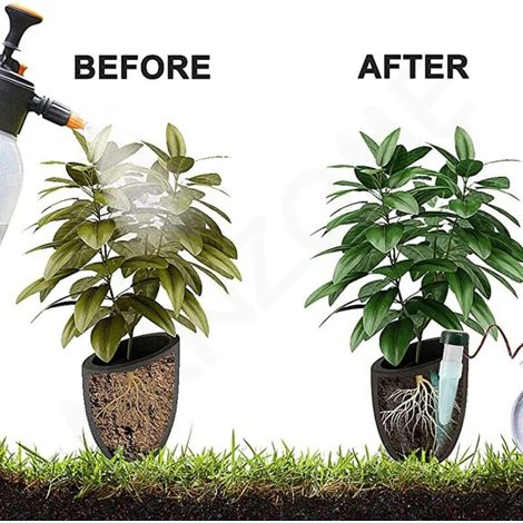 Sistema di irrigazione a goccia con 4 flaconi in ceramica, irrigatore automatico per piante da interno ed esterno. (1/4)