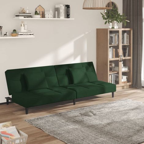 vidaXL Divano Letto a 2 Posti con 2 Cuscini Verde Scuro in Velluto (1/5)