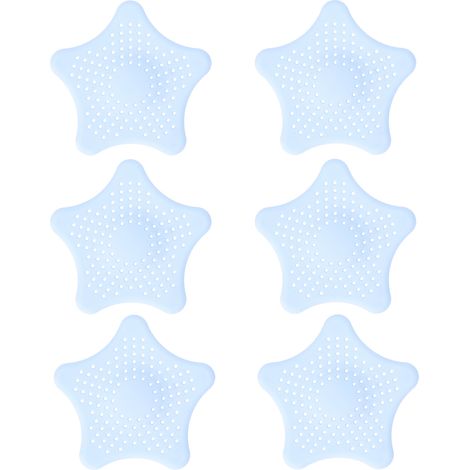 6 Pièces Protège-Évier Étoile Anti-Bouchons Silicone Attrape-Cheveux Couvercle de Drain (Bleu Clair) (1/5)