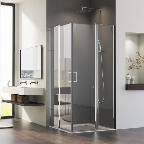 Duschkabine Schwingtür 120x120 cm Eckeinstieg mit Fester 6mm NANO Beschichtung ESG Glas Duschkabine Pendeltür Duschabtrennung Duschwand Höhe 185cm (1/5)