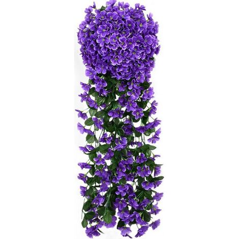 Guirnalda de hiedra artificial (paquete de 2) con flores moradas, 700 mm, decoración colgante para interiores y exteriores, bodas, fiestas y oficinas. (1/5)