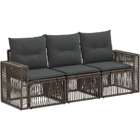 Gartensofa-set 3 pcs Grau und Dunkelgrau Poly-Rattan vidaXL