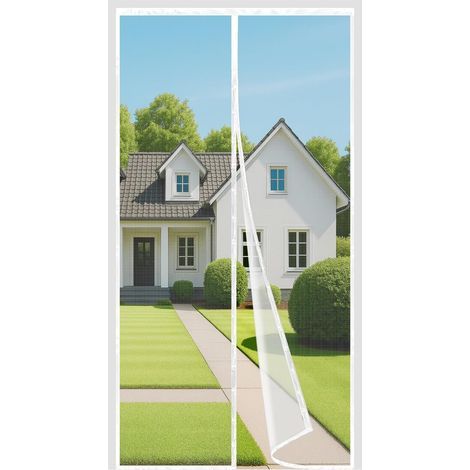 Moustiquaire Porte Fenêtre 140x220cm, Rideau Porte Magnétique Anti Mouche, Se Ferme Automatiquement, Filet Fin et Résistant, Largeur Supérieure Jusqu'à 3,8cm, Bande Adhésive Incluse, Blanc (1/5)