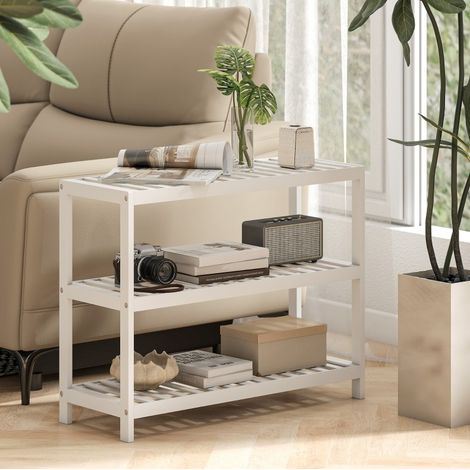 Regal Aufbewahrung Bambus Weiß platzsparend OKMYHOME (1/5)