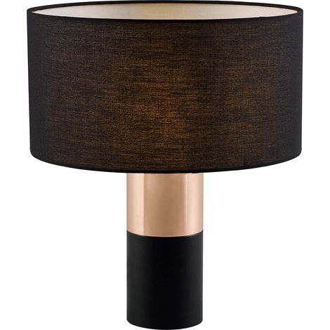 Lampe de table bureau chevet avec abat-jour noir pied tactile cuivré (1/5)