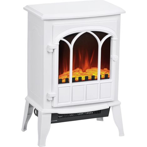 Chimenea eléctrica independiente de 1000/2000 W, chimenea decorativa de imitación con efecto de llama LED, blanca. (1/5)