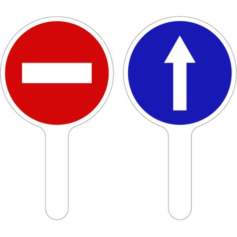 RAQUETTE DE SIGNALISATION. PALETTE DE SIGNALISATION. PANNEAU SIGNALISATION AIDE AU TRAFIC. PANNEAU K10. PANNEAU A MAIN CIRCULATION. - Stop picto / Flèche bleue