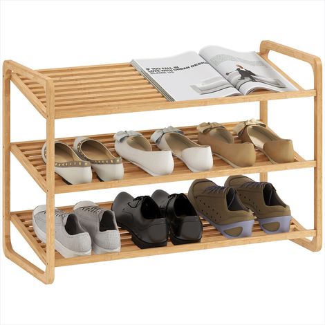 Bibliothèque en bambou 3 niveaux pour chaussures Bois naturel (1/5)