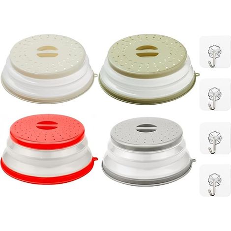 Couvercle Pliable pour Micro-Ondes, 4 Pièces Cloche Micro-Ondes Rétractable,Couvercle Chauffant des Aliments,Couvercle Anti-Éclaboussures Micro-Ondes Envoyer Crochet Adhésif,pour Fruits,Légumes (1/5)