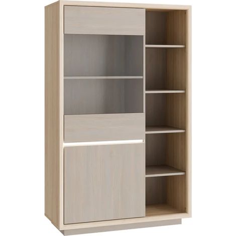 Vitrine 99 cm décor bois de chêne et pin avec éclairage LED – FREYA