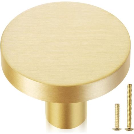 Tirador redondo de latón cepillado para puertas, armarios o cajones. 1 unidad. Accesorios de cocina modernos. (1/5)