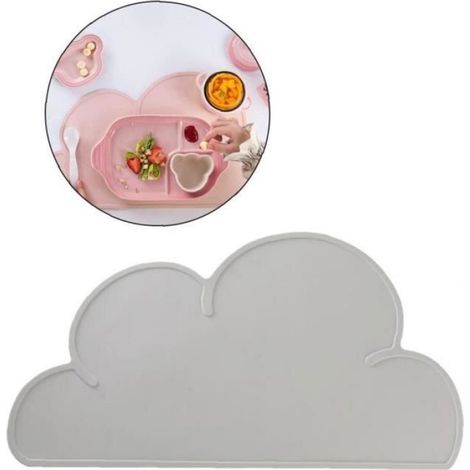 Napperon Enfant - Silicone Alimentaire Résistant Chaleur Jusqu'à 230 °C - Antidérapant Forme Nuage - Réutilisable - 2 Pièces (1/4)