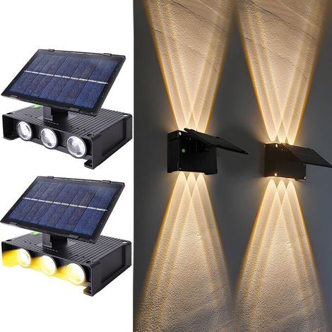 Lot de 2 Appliques Murales Solaires d'extérieur Réglables pour L'extérieur avec 6 Lampes Chaudes LED Décoratives IP65 étanches pour Jardin, Pelouse, Balcon, Cour (1/5)