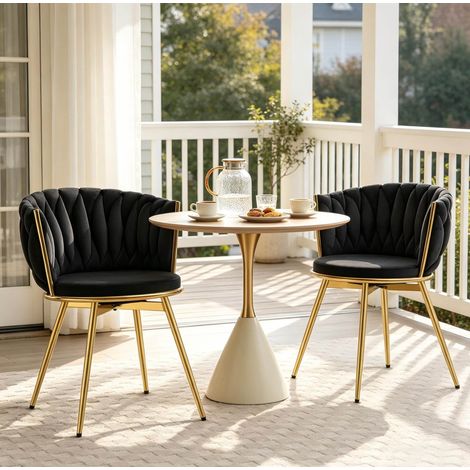 Sillas giratorias tapizadas de terciopelo negro 2 uds OKMYHOME (1/5)